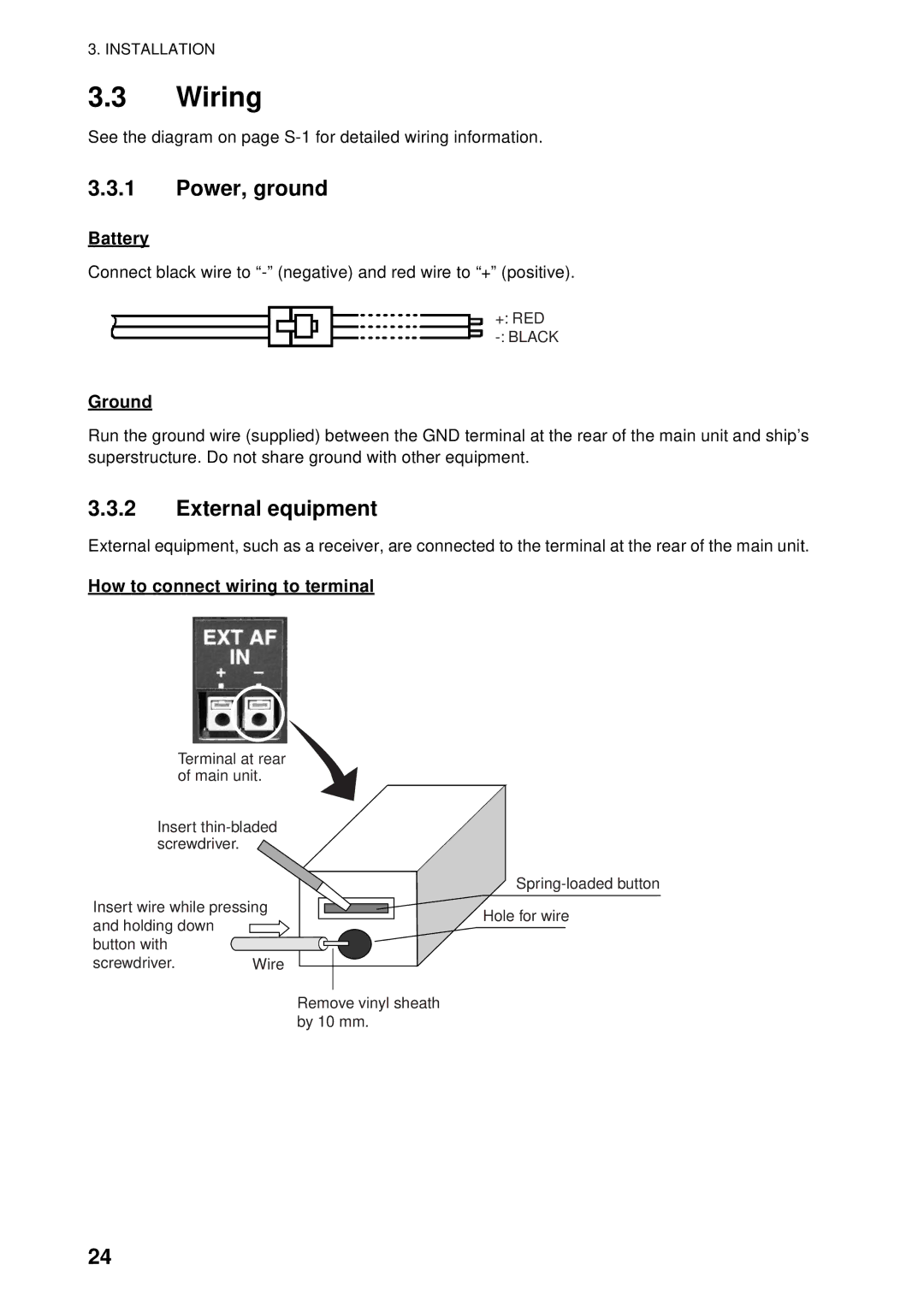 Furuno FAX-408 manual Wiring, Power, ground, External equipment 