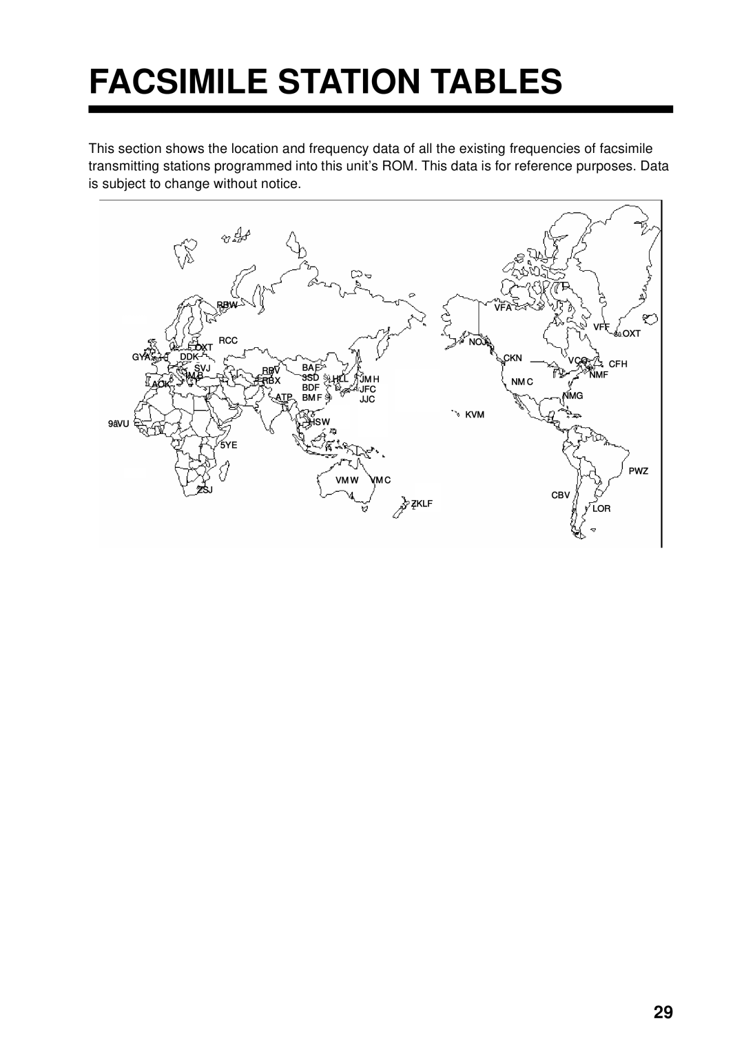 Furuno FAX-408 manual Facsimile Station Tables, Area map of sxisting stations 