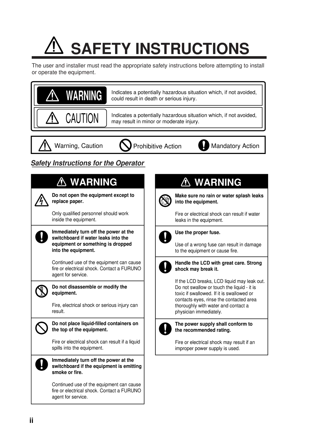 Furuno FAX-408 manual Safety Instructions 