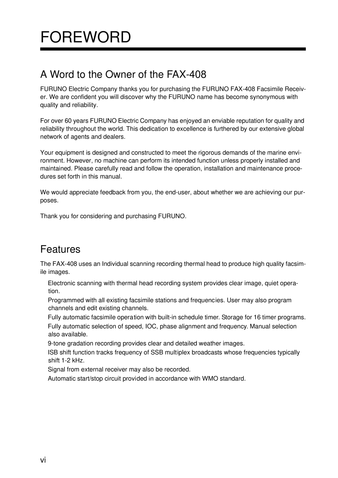 Furuno manual Foreword, Word to the Owner of the FAX-408, Features 