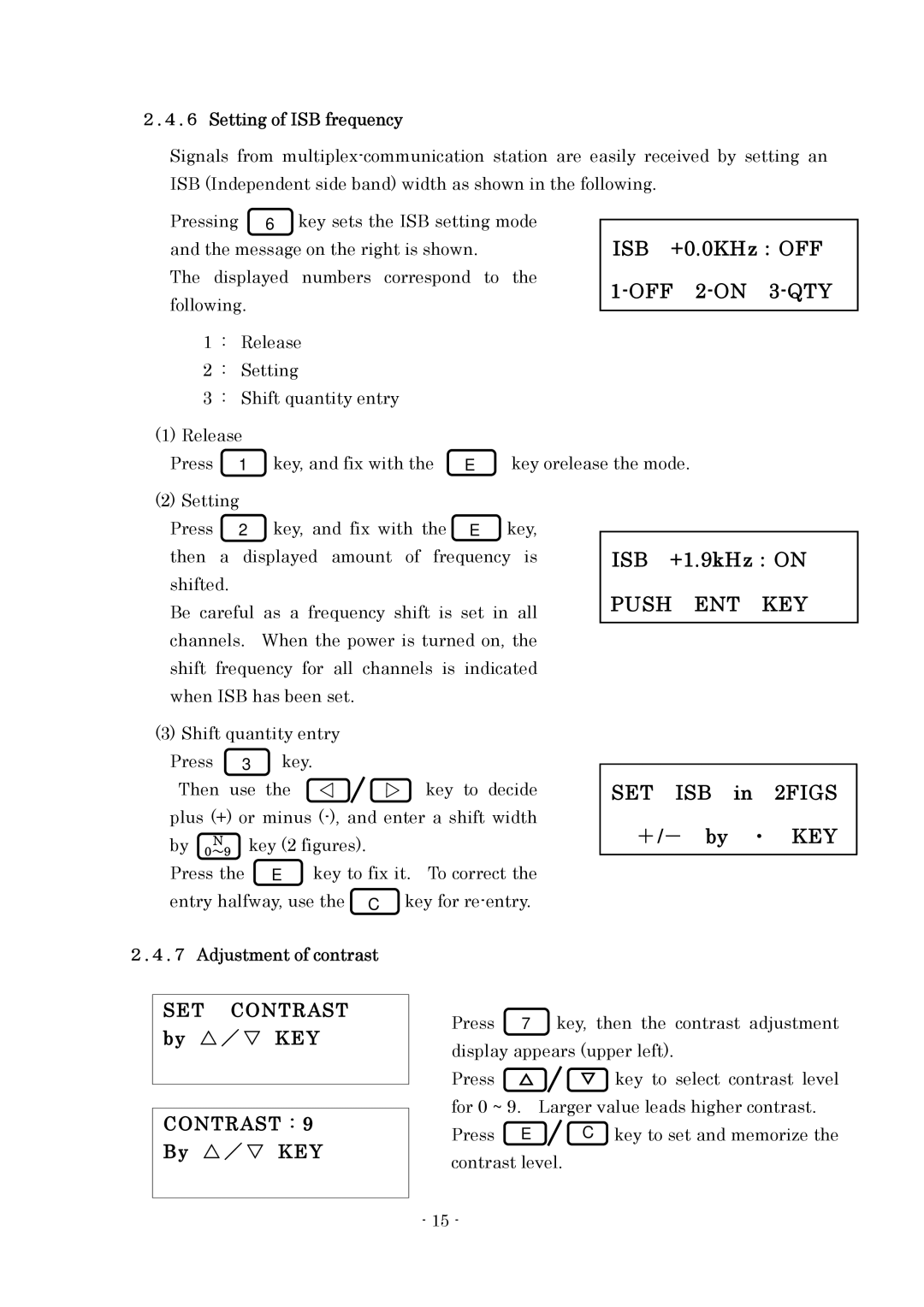 Furuno FAX-410 manual 2FIGS, SET Contrast, By ／ KEY, Setting of ISB frequency 