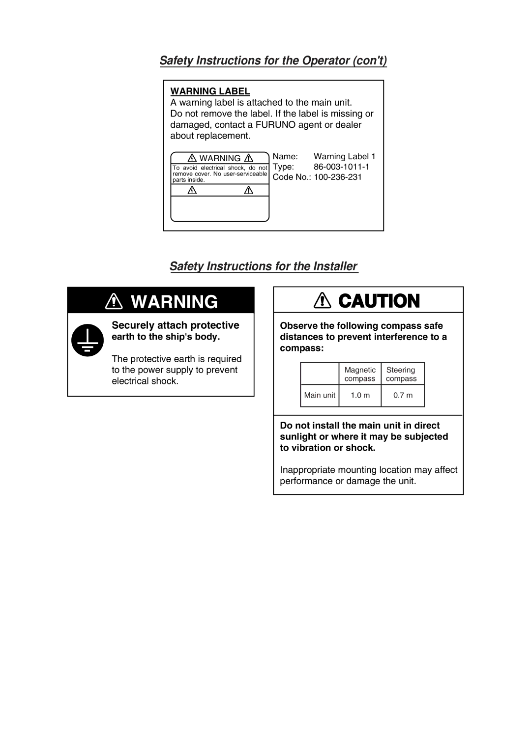 Furuno FAX-410 manual Safety Instructions for the Installer 