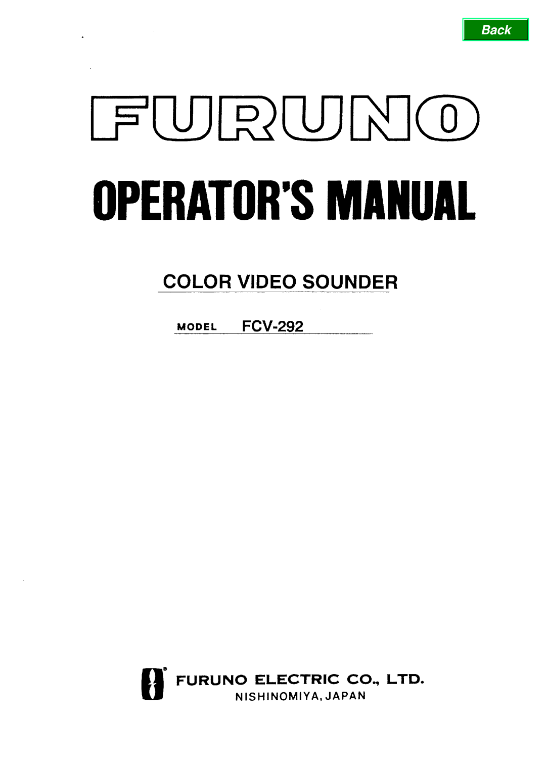 Furuno FCV-292 manual Back 