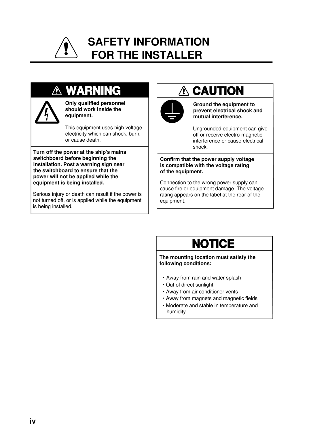 Furuno FCV-292 manual Safety Information for the Installer 