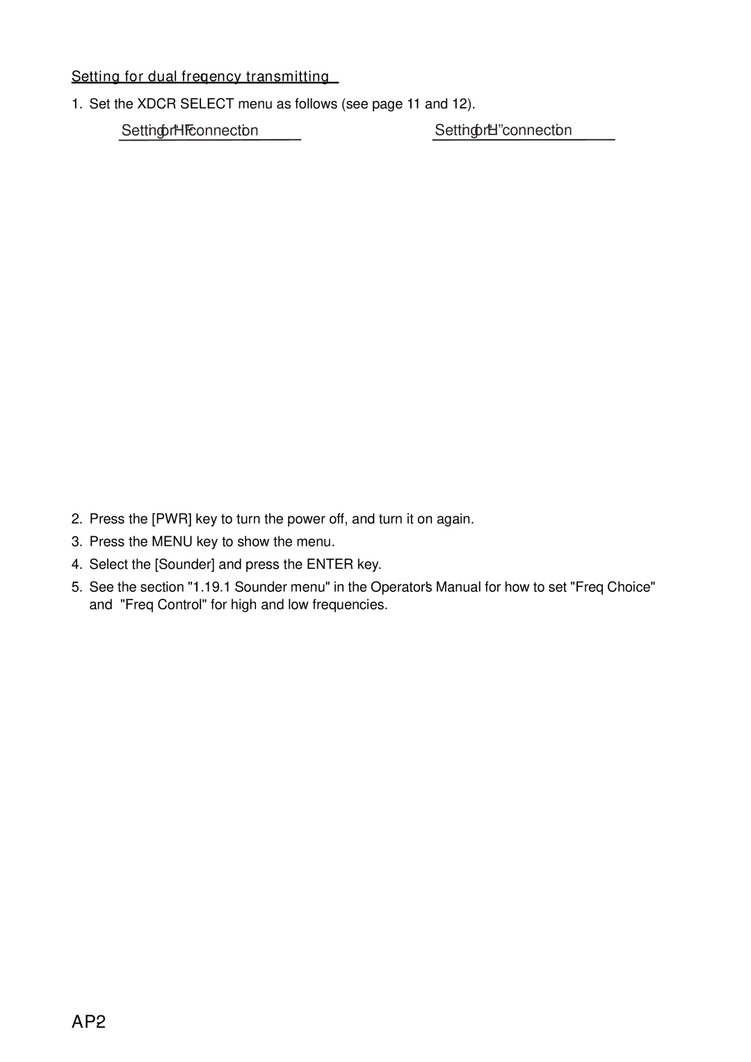 Furuno FCV-295 installation manual AP-2, Setting for HF connection Setting for LH connection 