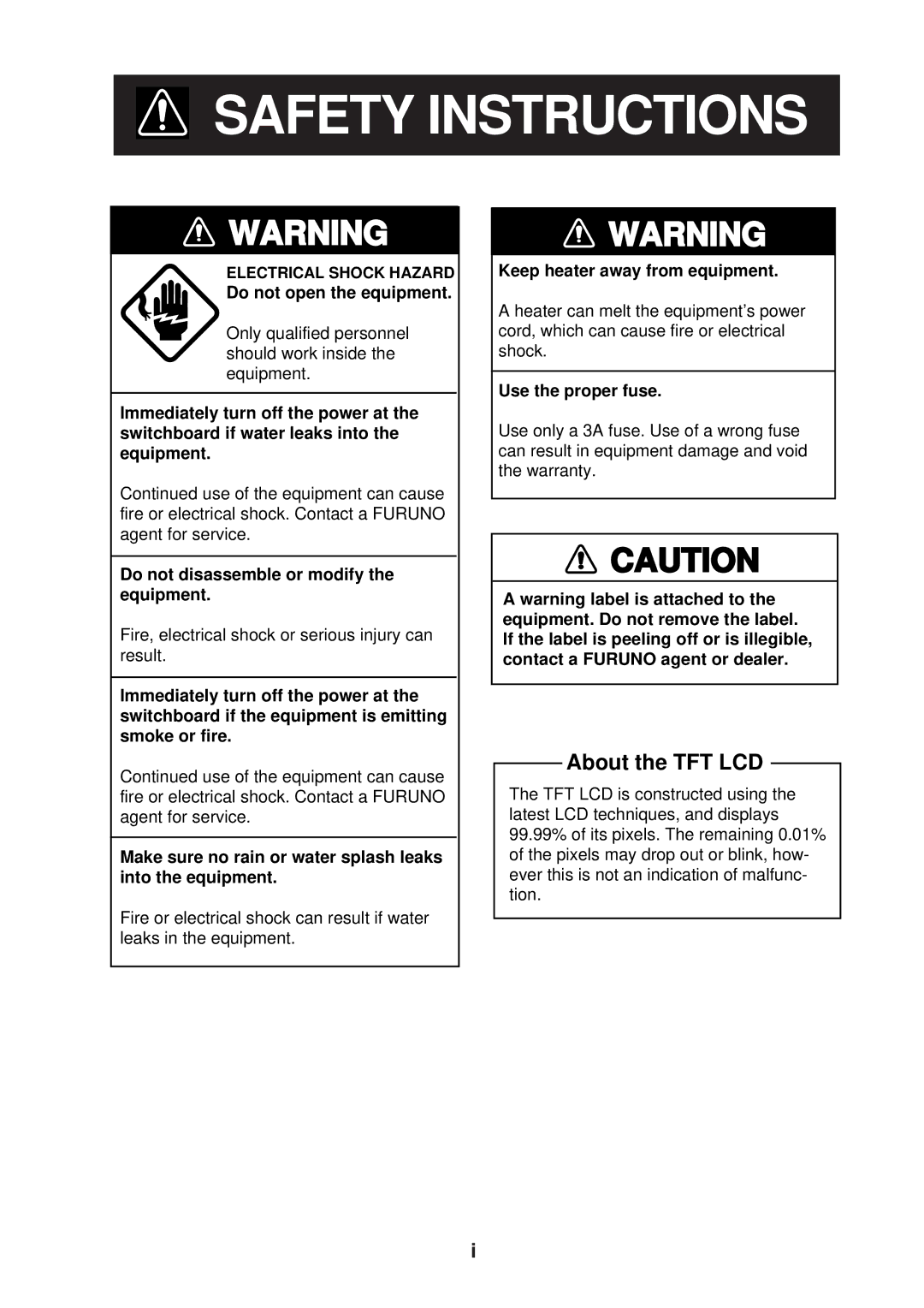 Furuno FCV-582L manual Safety Instructions 