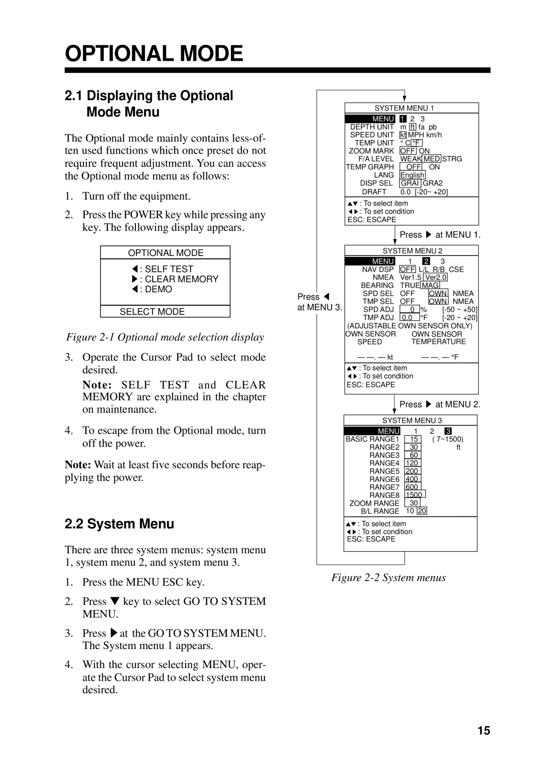 Furuno FCV-600L manual Displaying the Optional Mode Menu, System Menu 