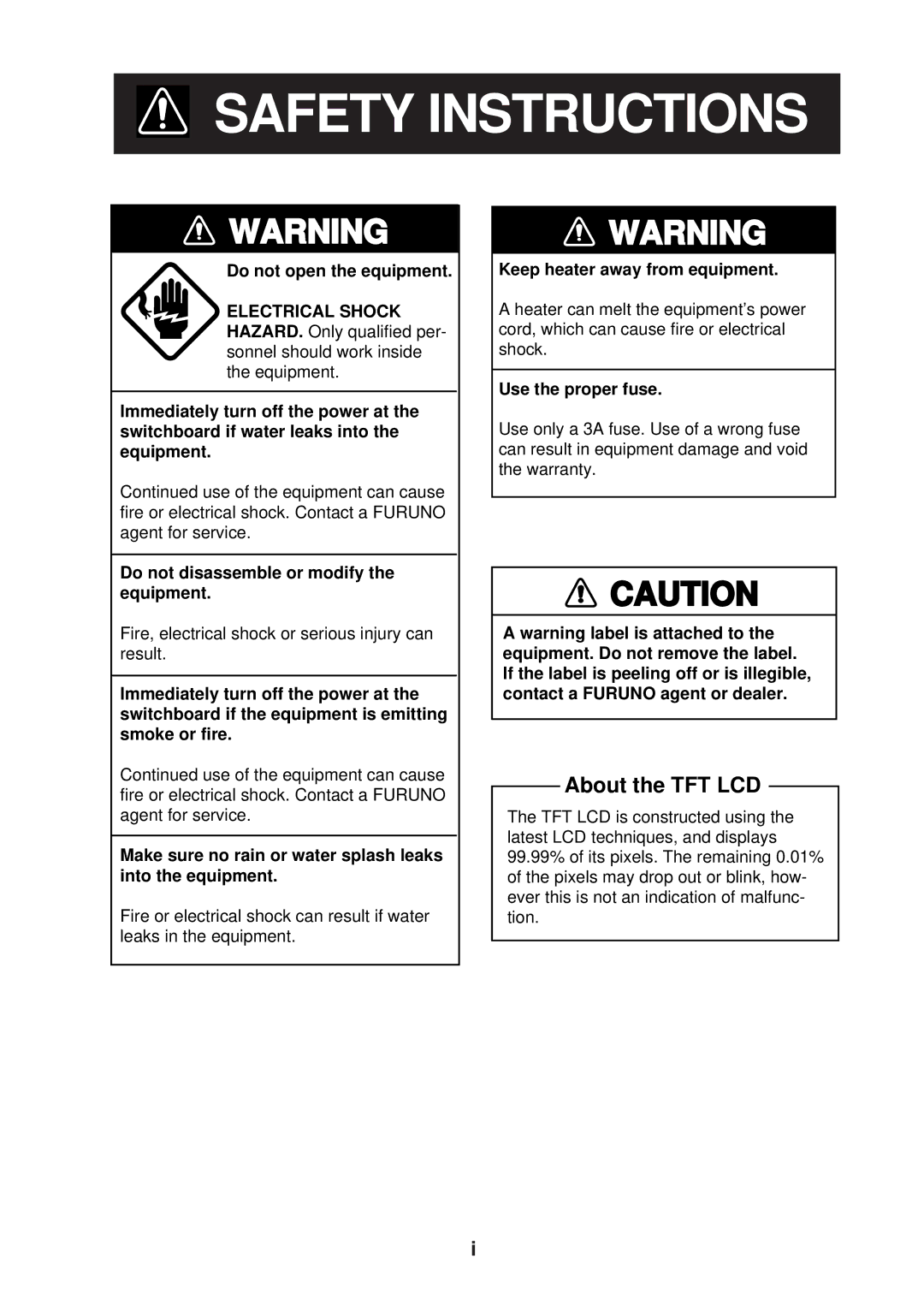 Furuno FCV-600L manual Safety Instructions 