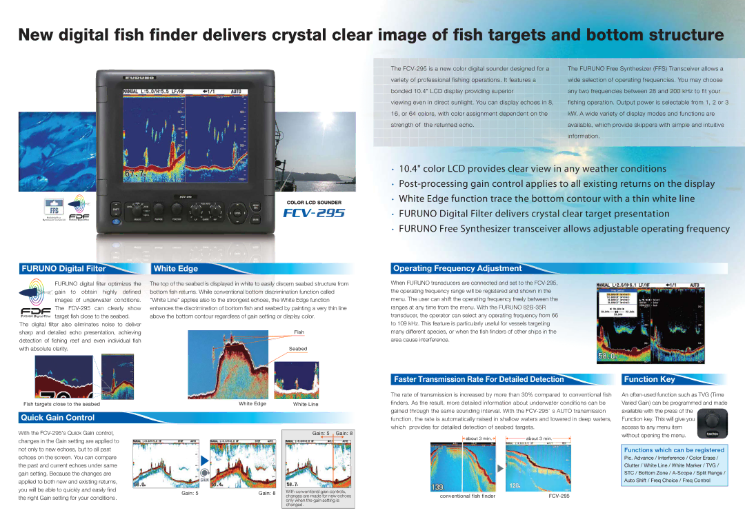 Furuno FCV295 Furuno Digital Filter White Edge, Operating Frequency Adjustment, Quick Gain Control, Function Key 