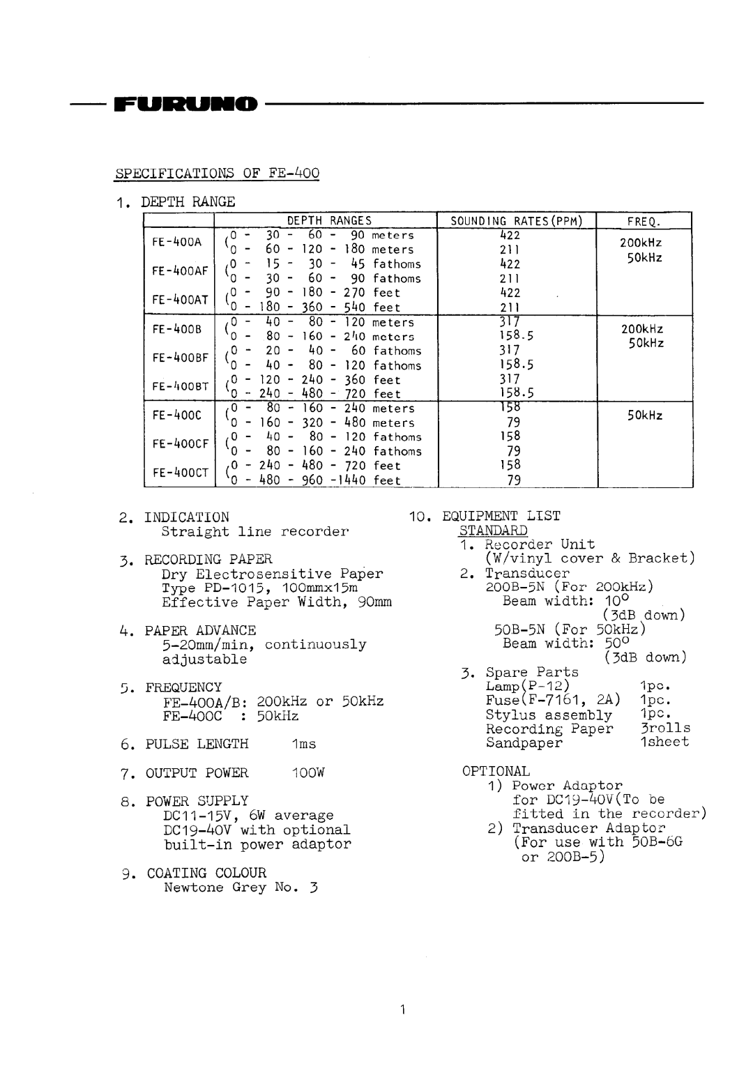 Furuno FE-400 manual 