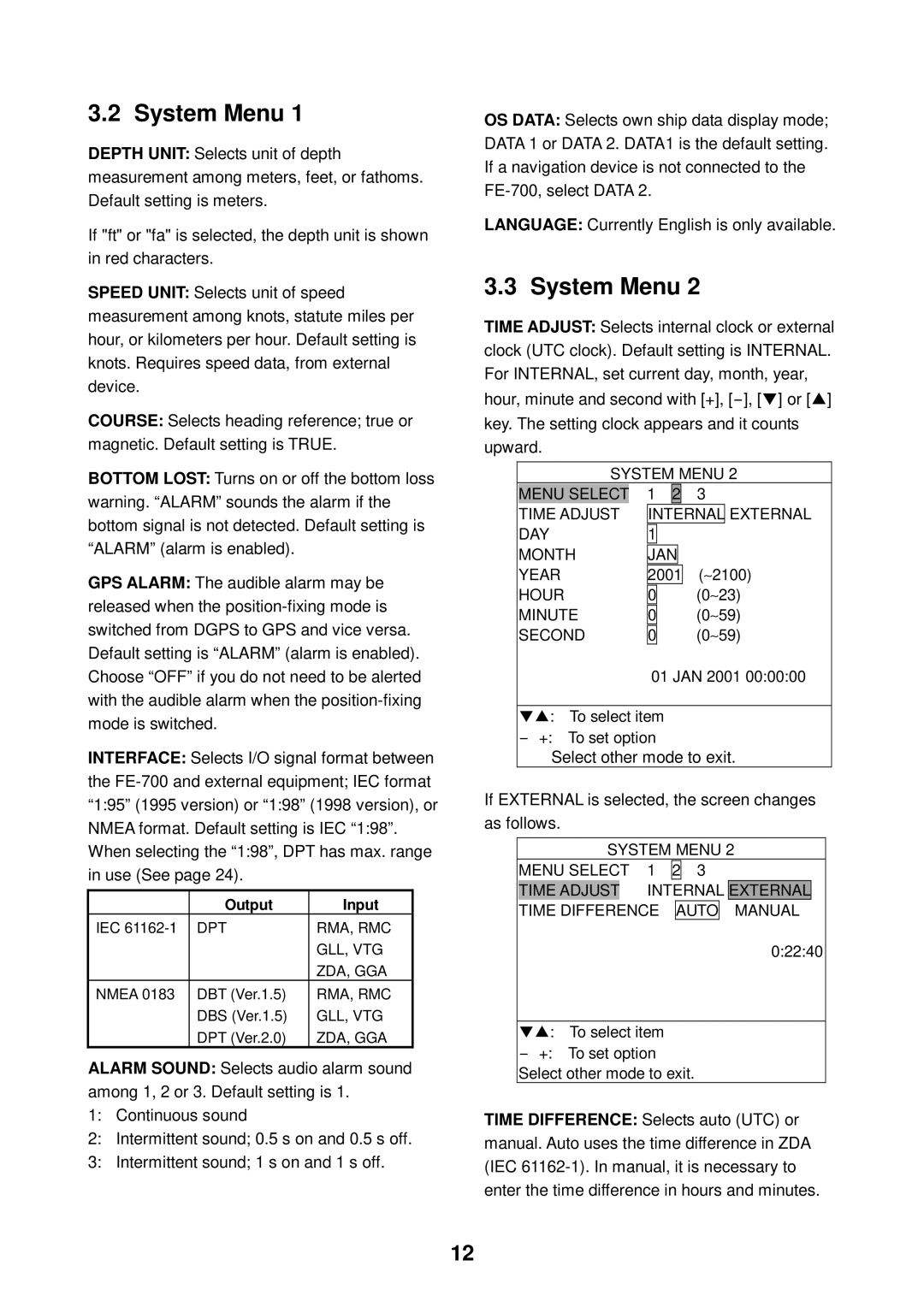 Furuno FE-700 manual Output Input 