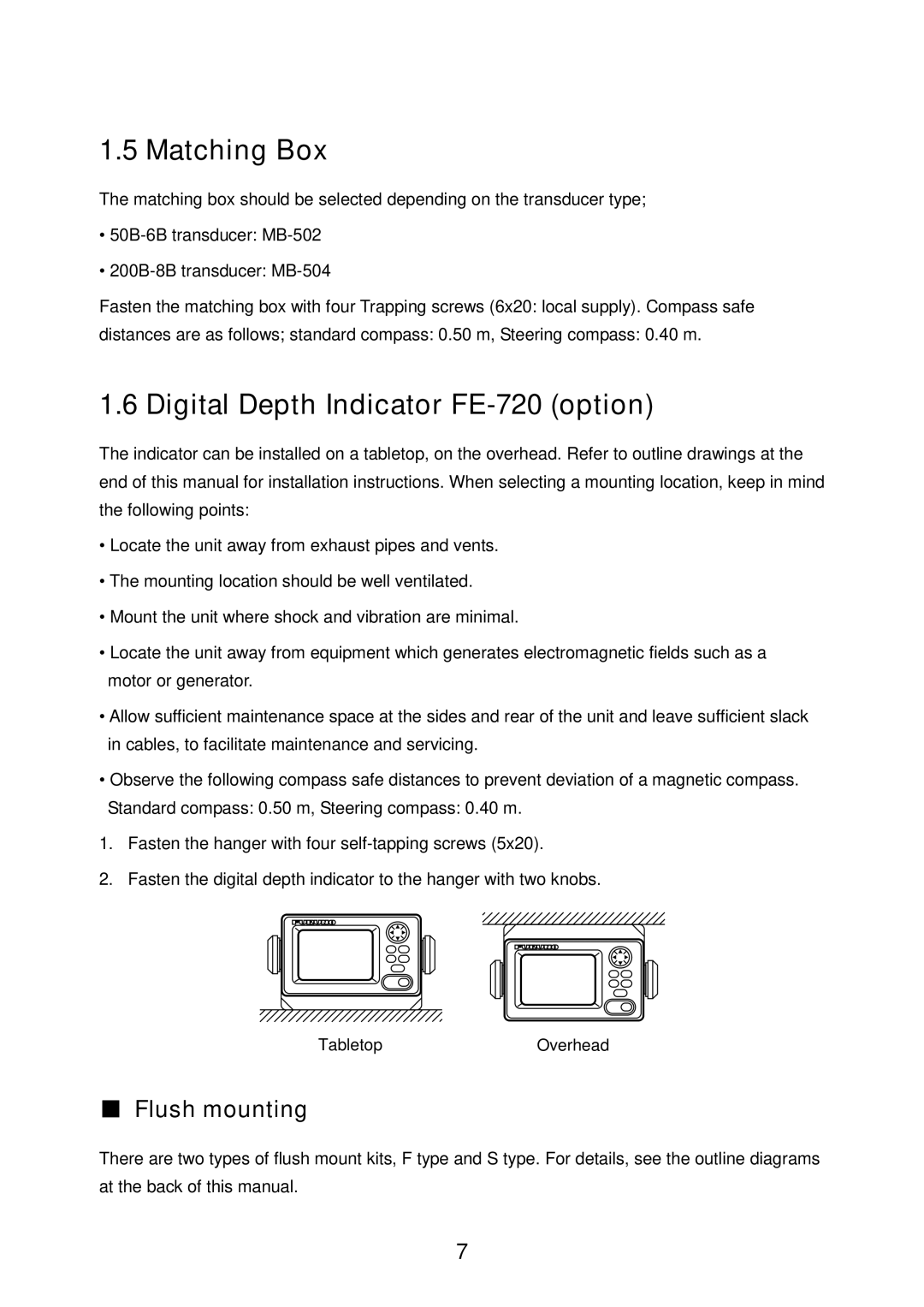 Furuno FE-700 installation manual Matching Box, Digital Depth Indicator FE-720 option 