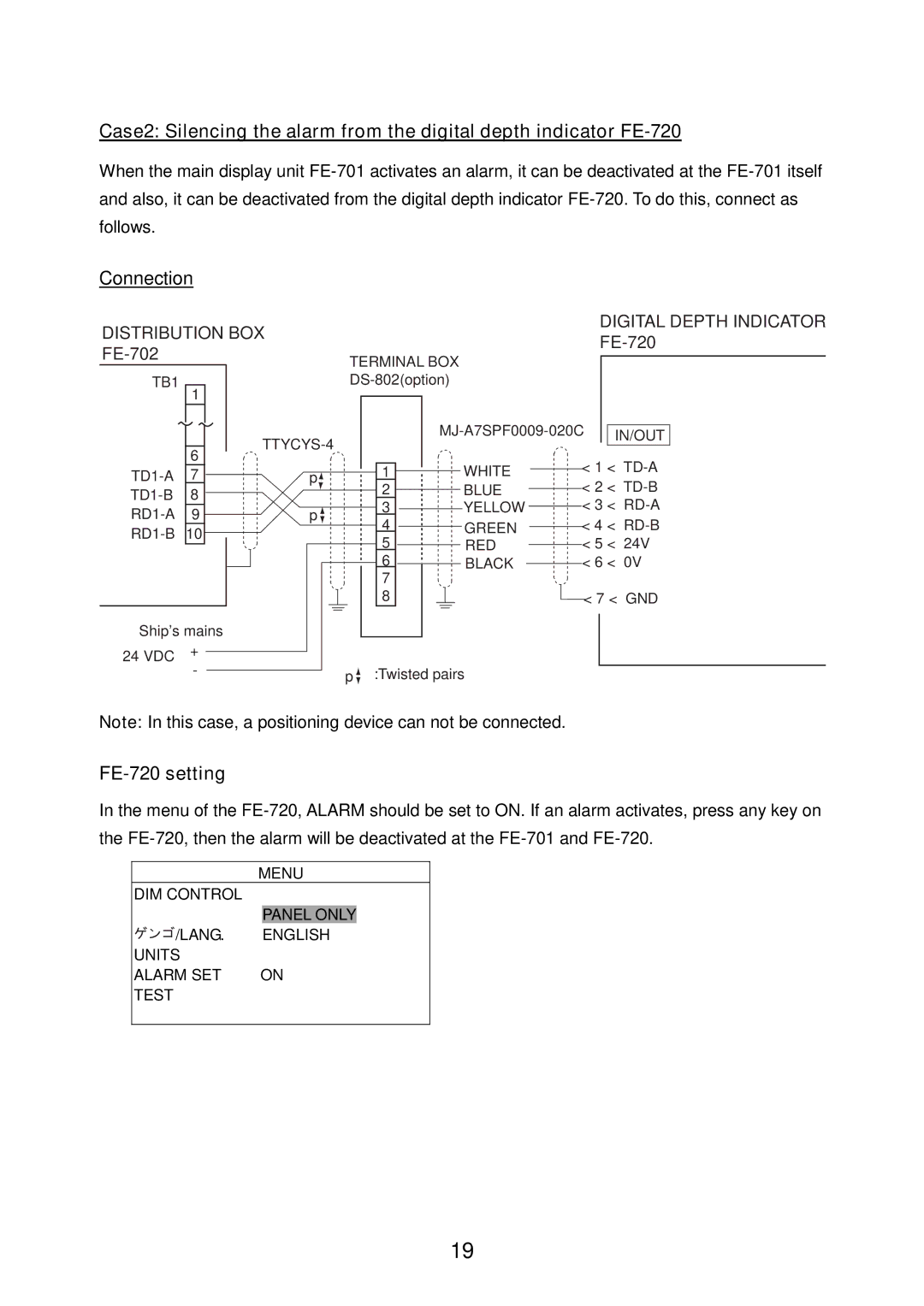 Furuno FE-700 installation manual FE-720 setting 