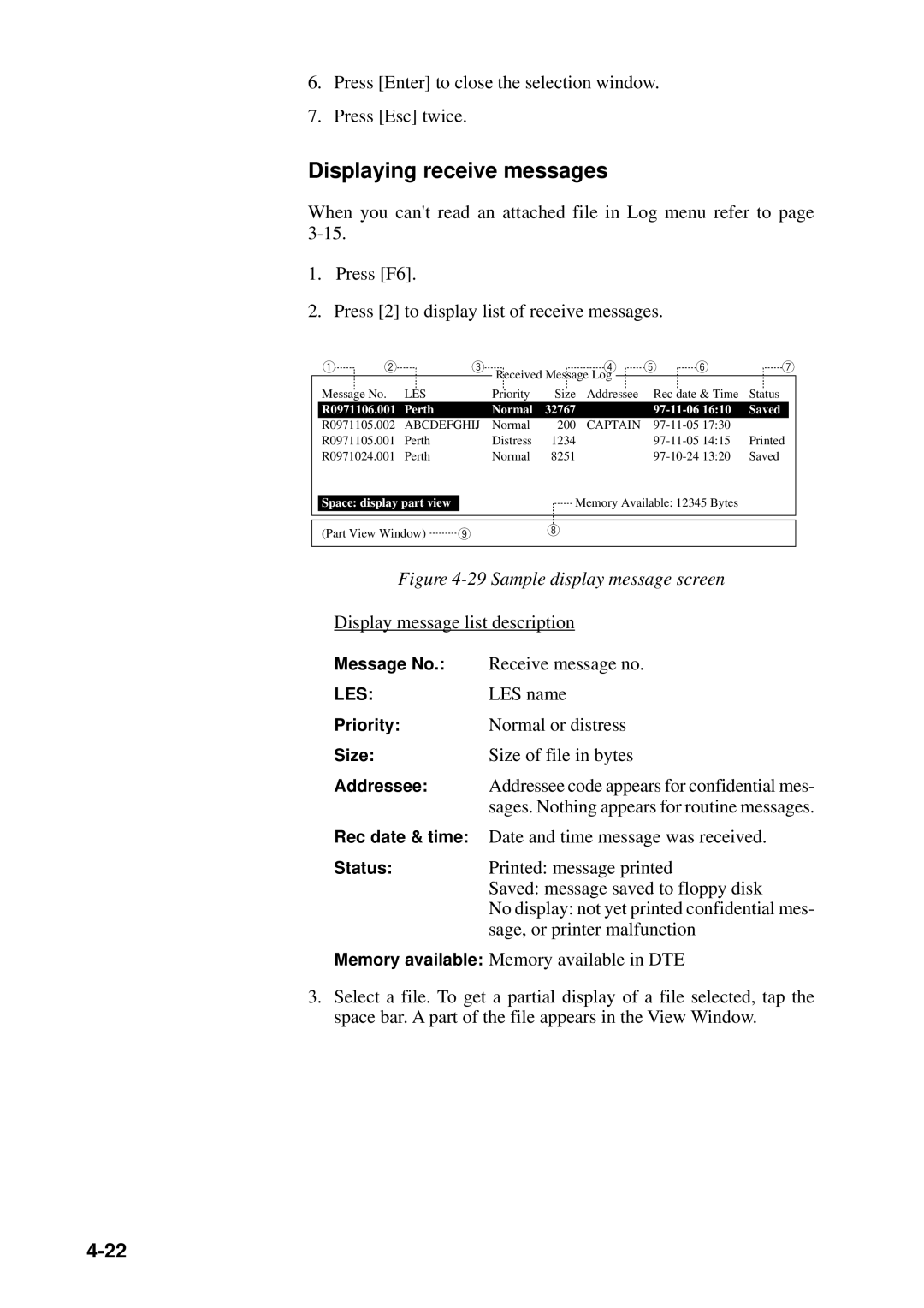 Furuno FELCOM 12 manual Displaying receive messages 