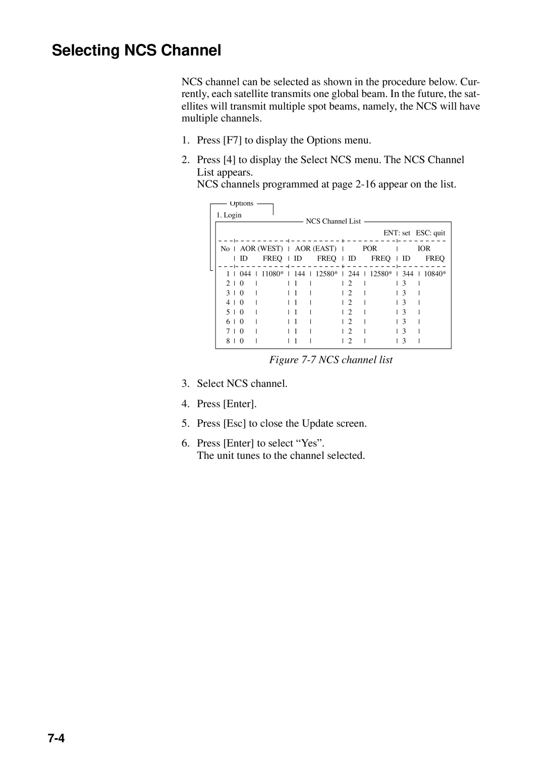 Furuno FELCOM 12 manual Selecting NCS Channel, AOR West AOR East POR IOR Freq 