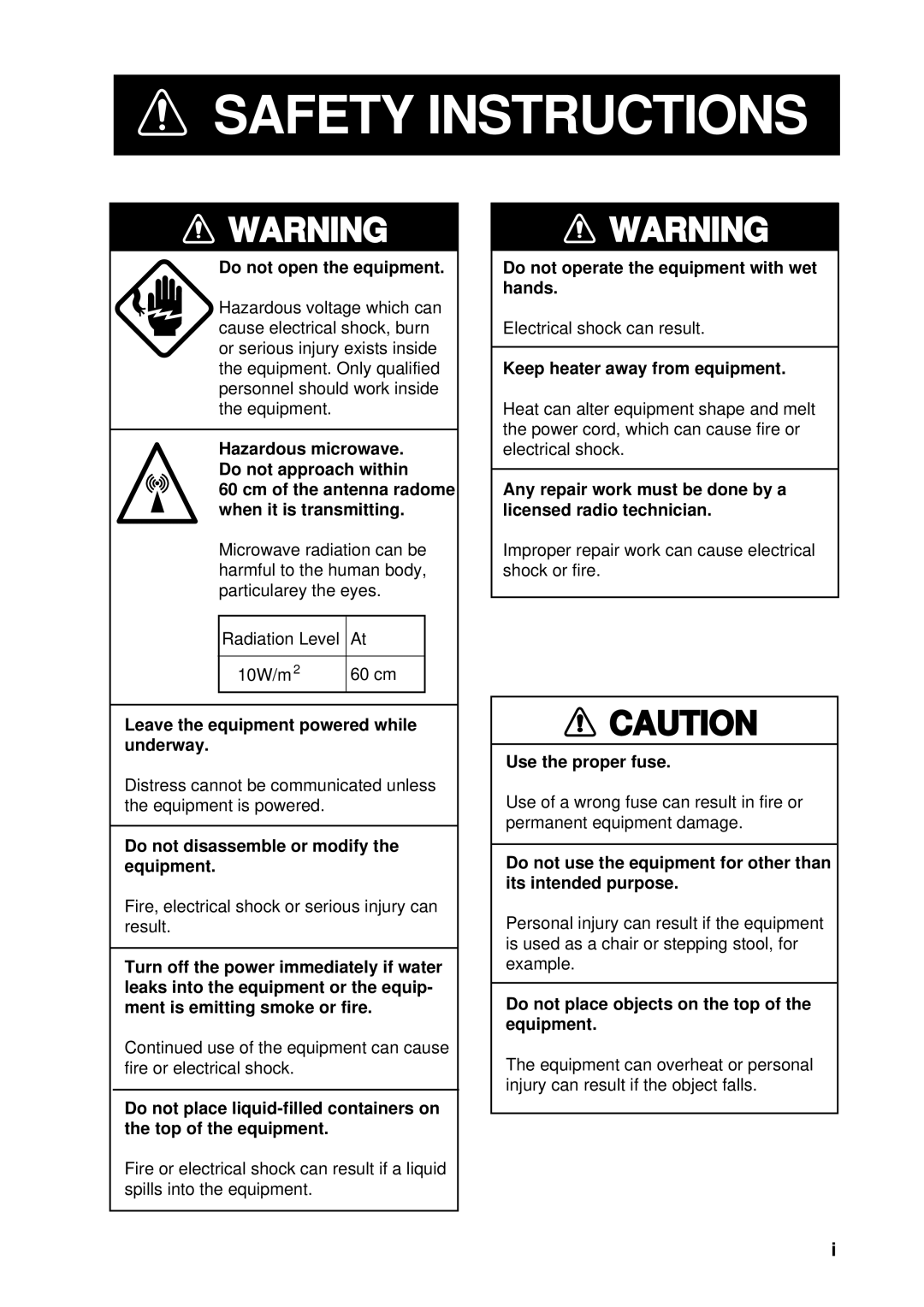 Furuno FELCOM 12 manual Safety Instructions 