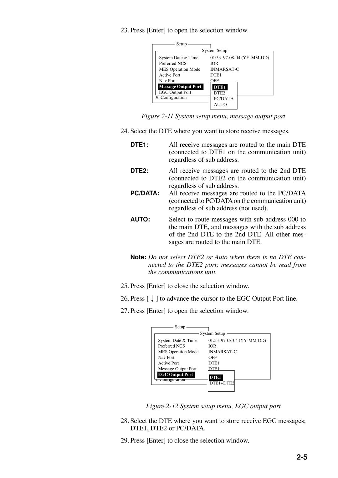 Furuno FELCOM 12 manual IOR INMARSAT-C DTE1 OFF, DTE2 PC/DATA Auto 