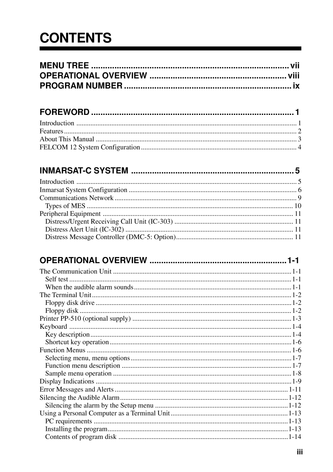 Furuno FELCOM 12 manual Contents 