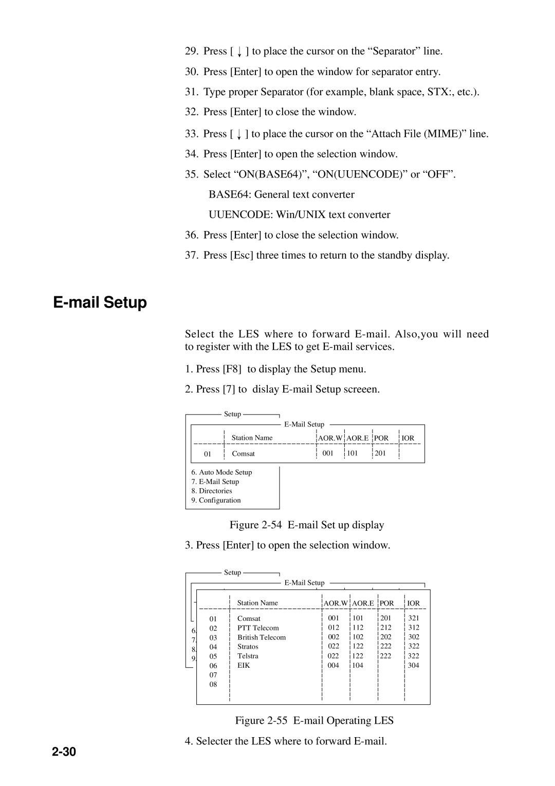 Furuno FELCOM 12 manual Mail Setup, Aor.W Aor.E Por 