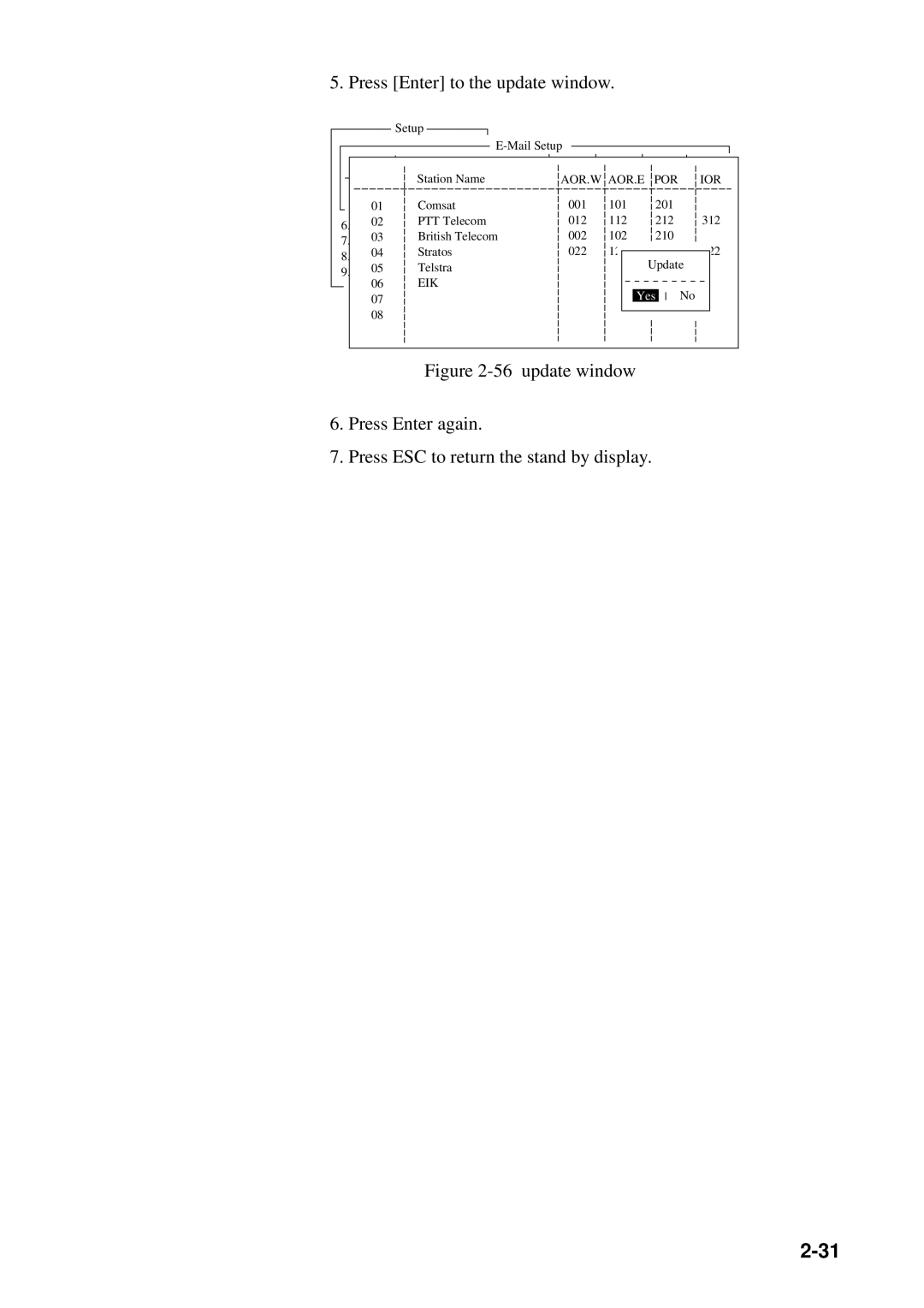 Furuno FELCOM 12 manual Press Enter to the update window 