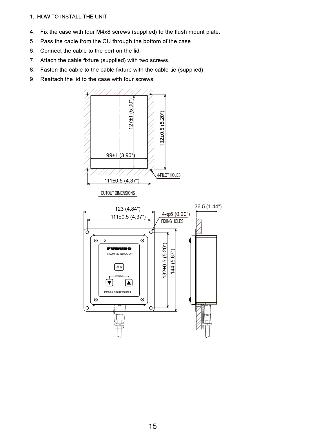 Furuno FELCOM 250, FELCOM 500 installation manual Cutout Dimensions 