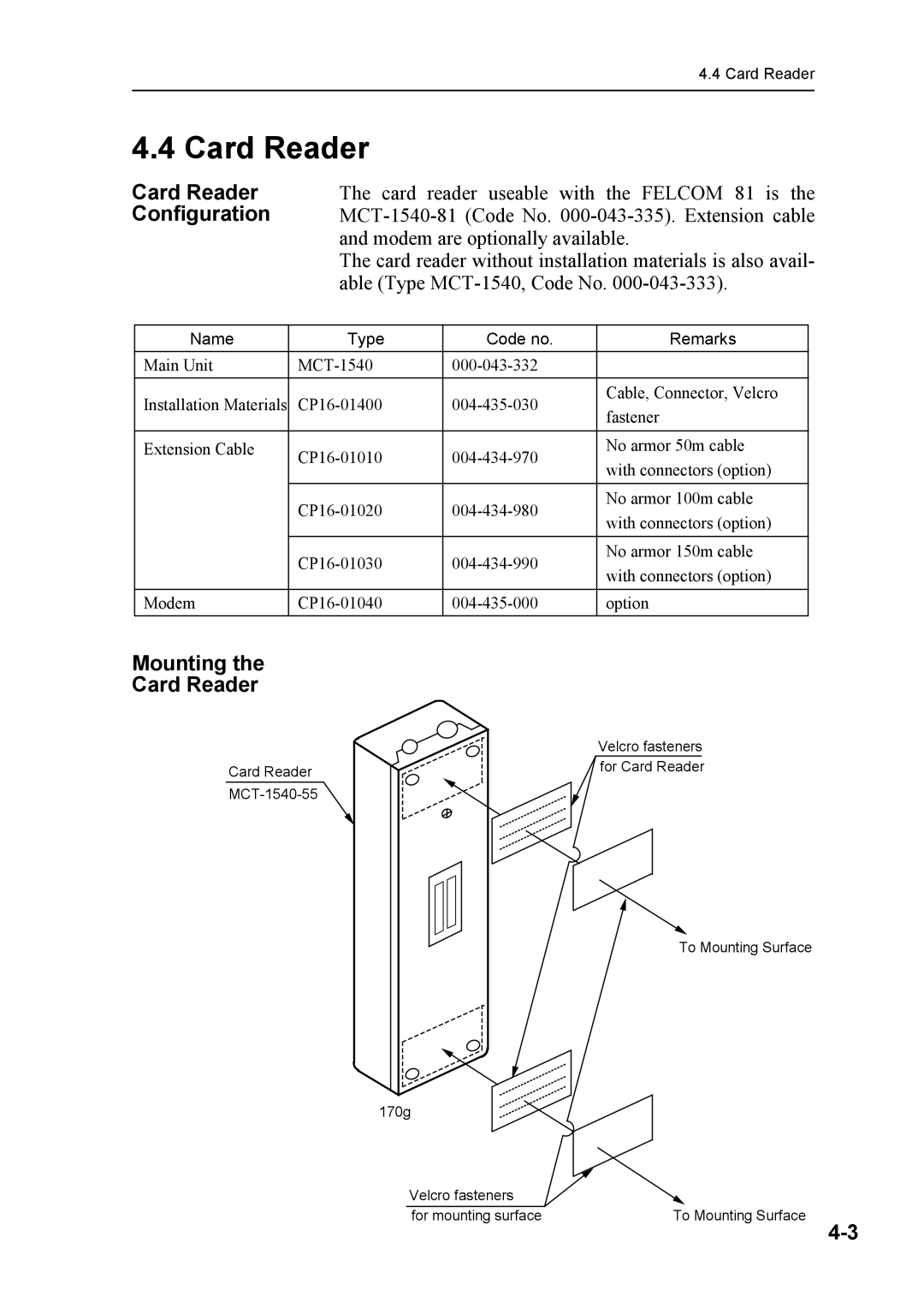 Furuno FELCOM 81A, FELCOM 81B manual Configuration, Mounting Card Reader 