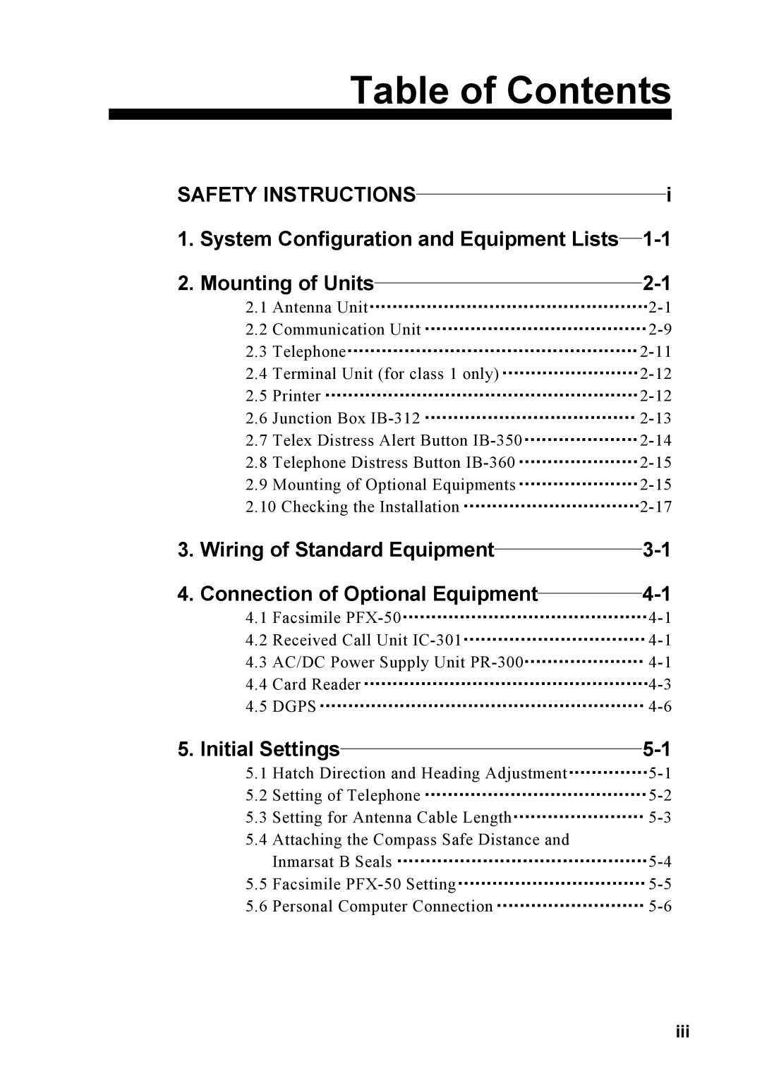 Furuno FELCOM 81A, FELCOM 81B manual Table of Contents 