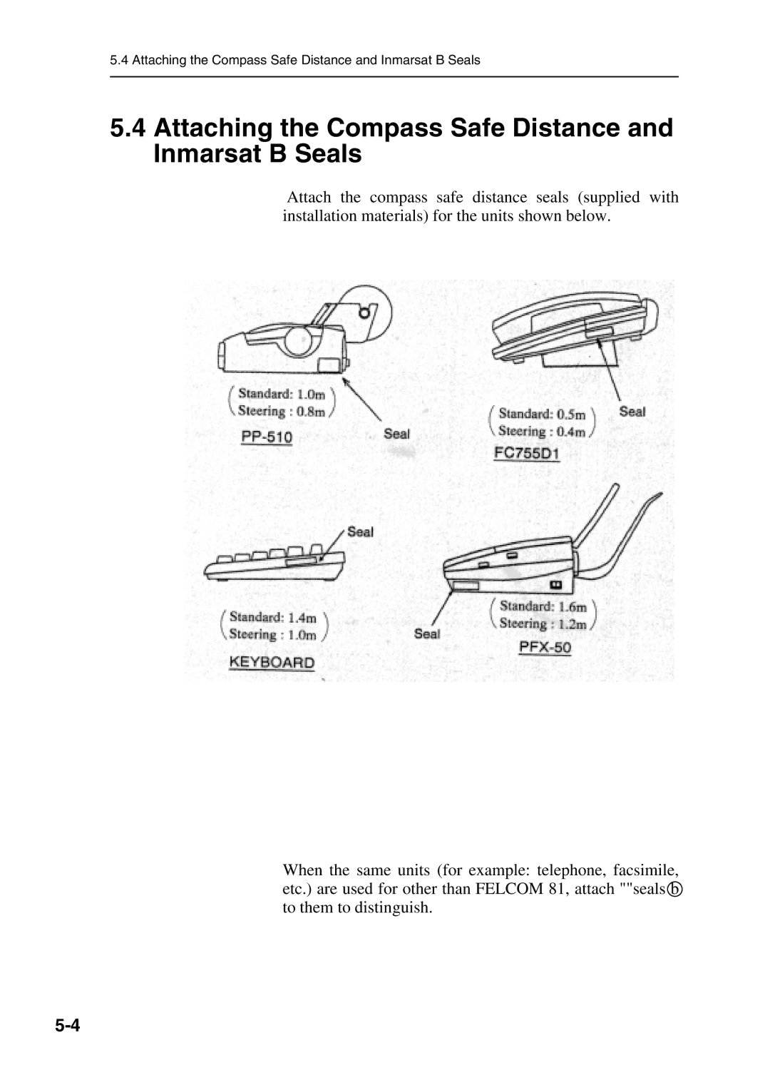 Furuno FELCOM 81B, FELCOM 81A manual Attaching the Compass Safe Distance and Inmarsat B Seals 