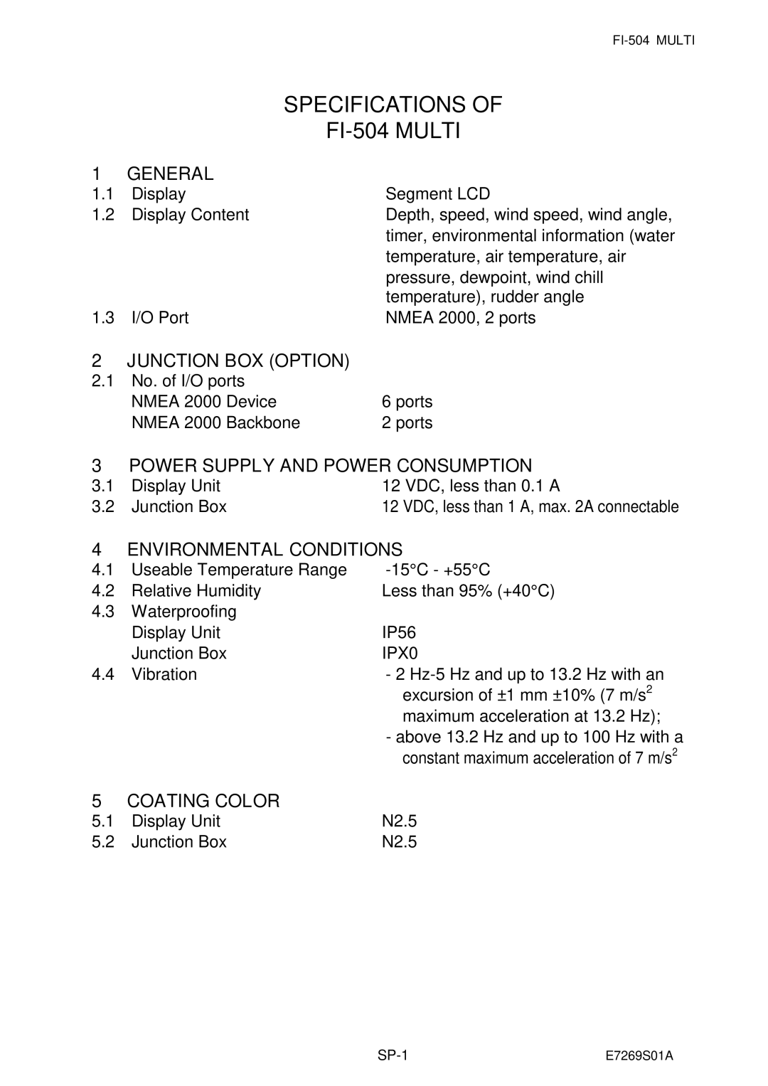 Furuno FI-504 manual Specifications 