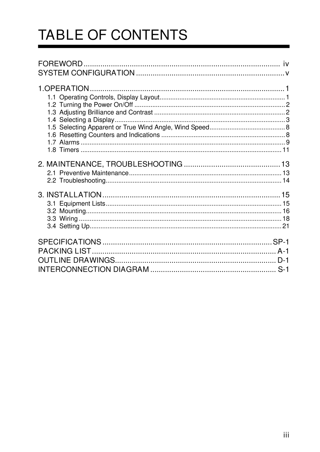 Furuno FI-504 manual Table of Contents 