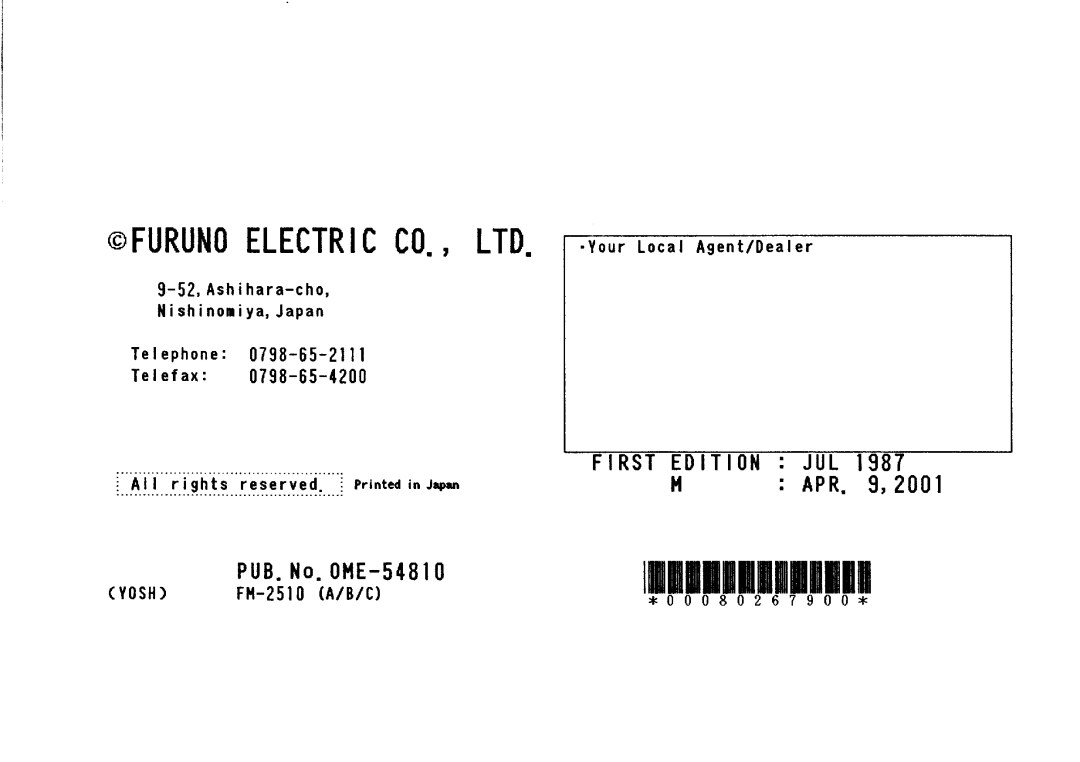 Furuno FM-2510 manual 