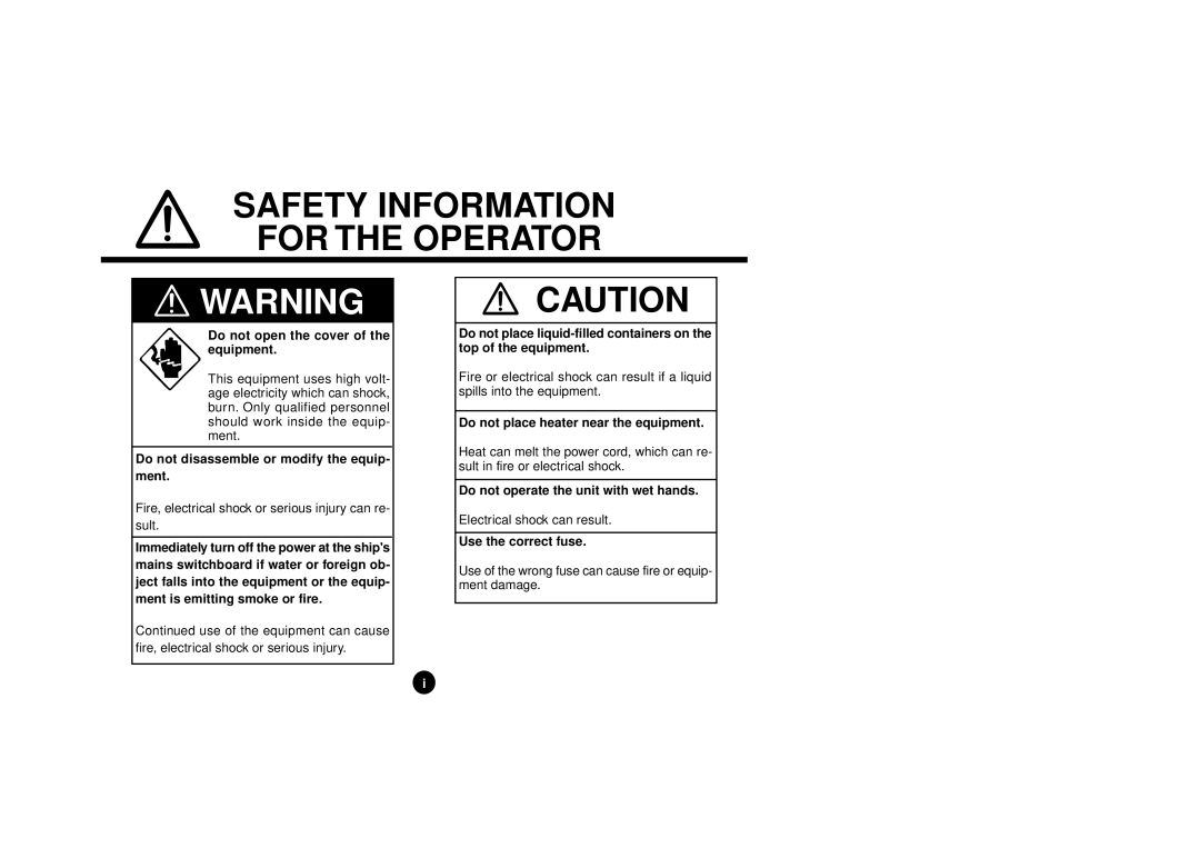 Furuno FM-2710 manual Safety Information for the Operator 