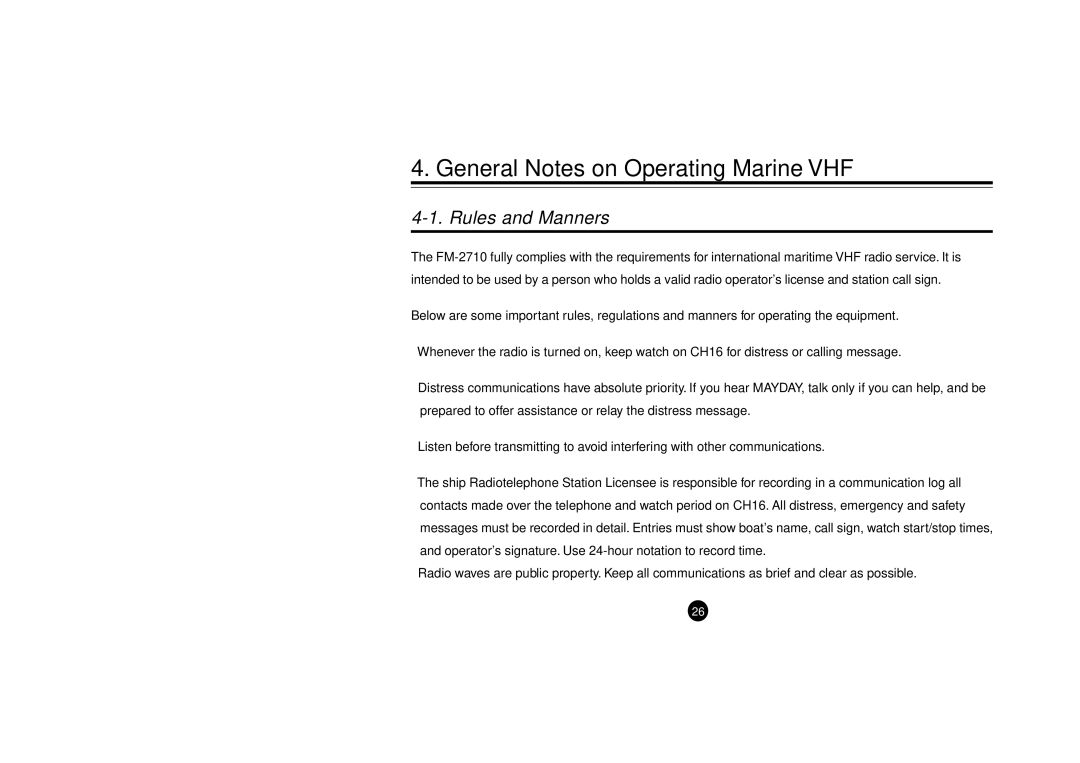 Furuno FM-2710 manual General Notes on Operating Marine VHF, Rules and Manners 