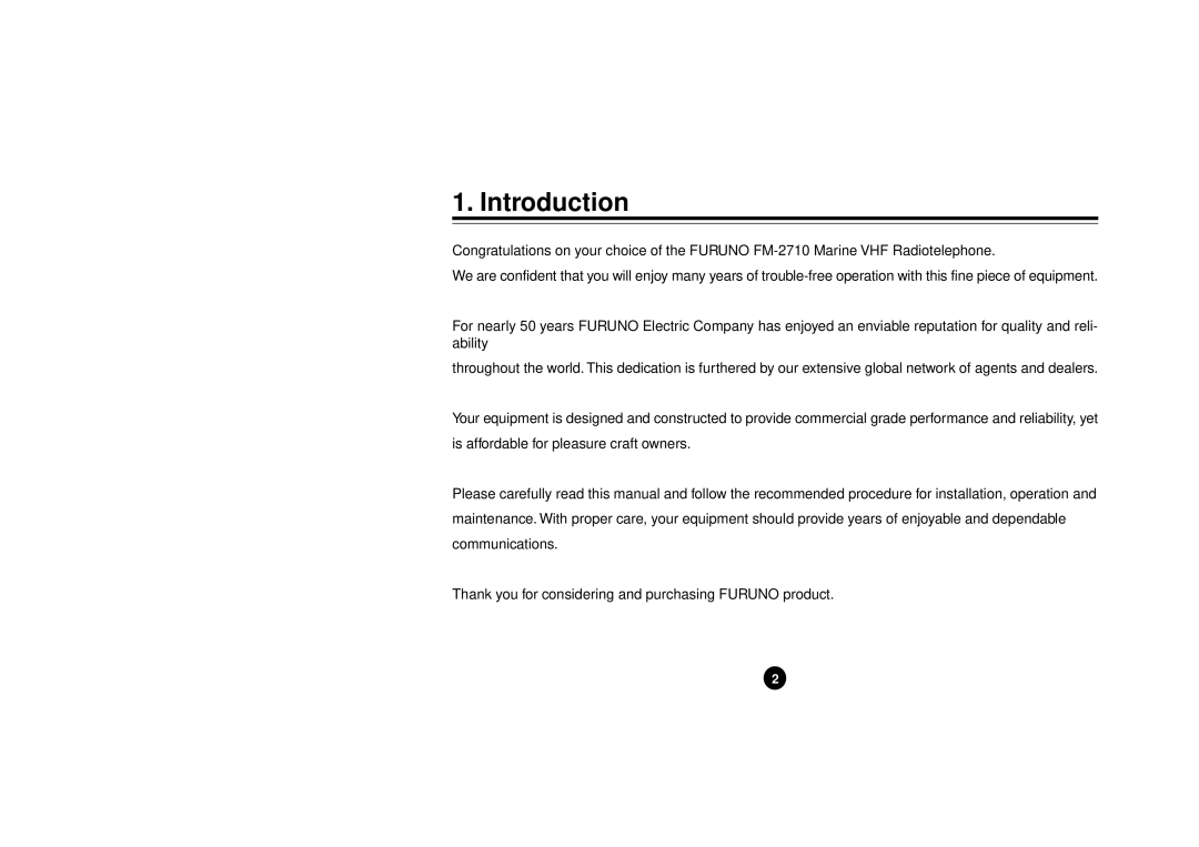 Furuno FM-2710 manual Introduction 