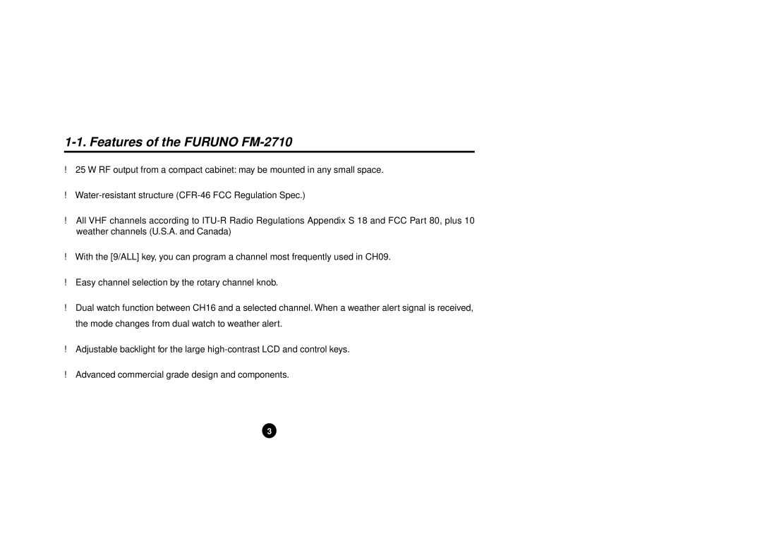 Furuno manual Features of the Furuno FM-2710 