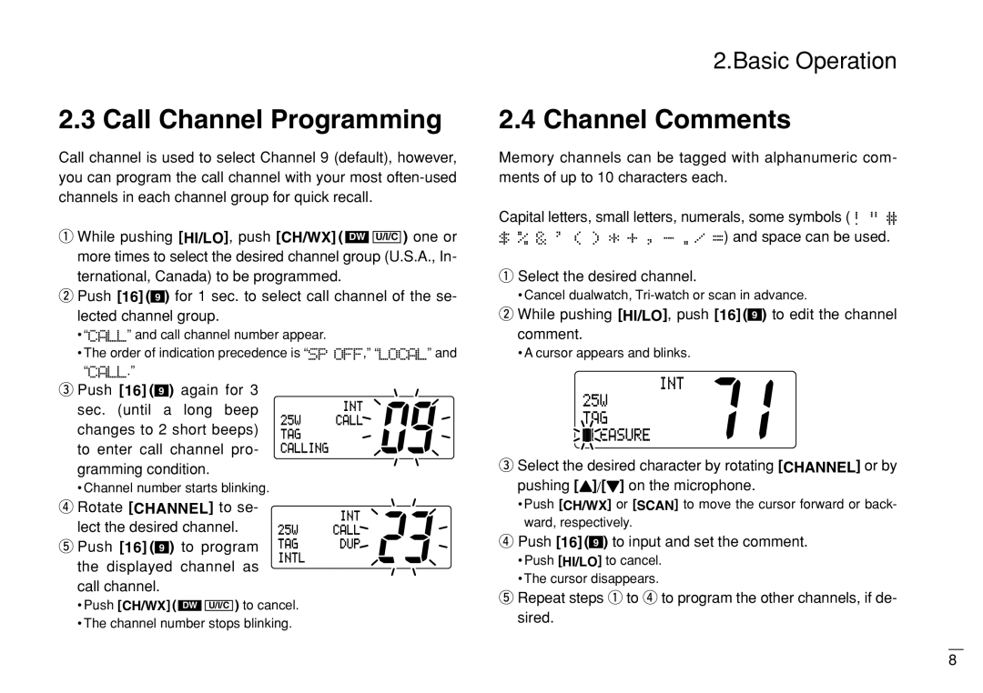 Furuno FM-3000 manual Call Channel Programming, Channel Comments, Push 