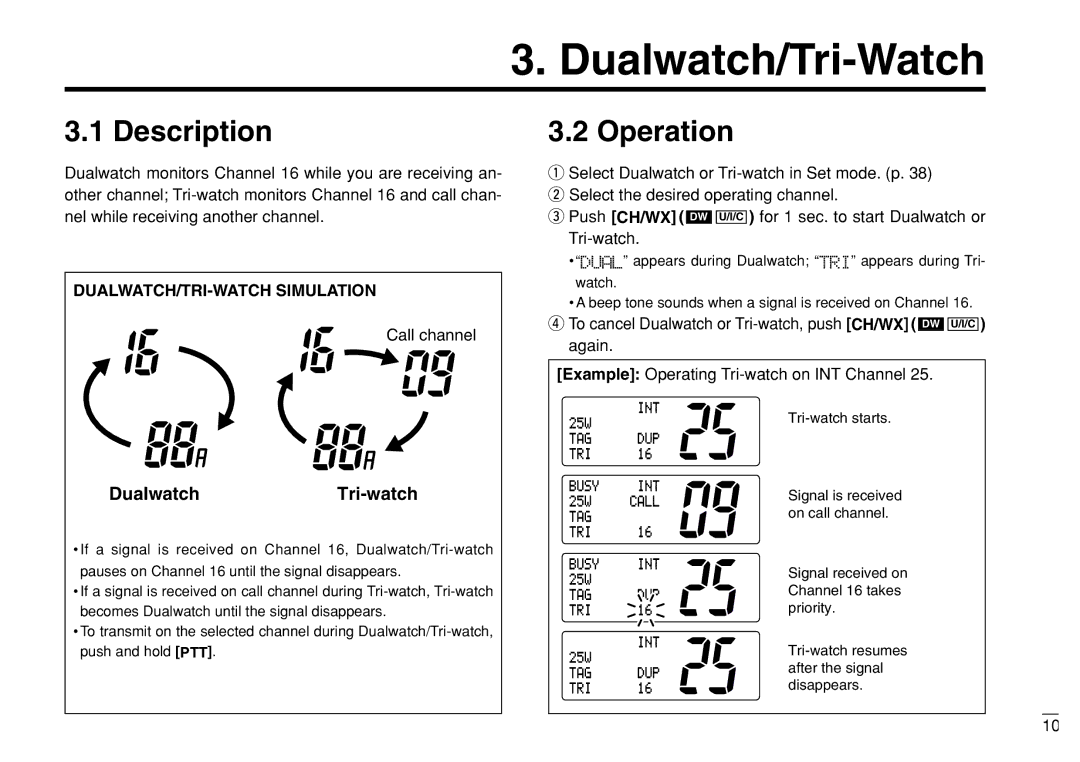 Furuno FM-3000 manual Dualwatch/Tri-Watch, Description, Operation, Again Example Operating Tri-watch on INT Channel 