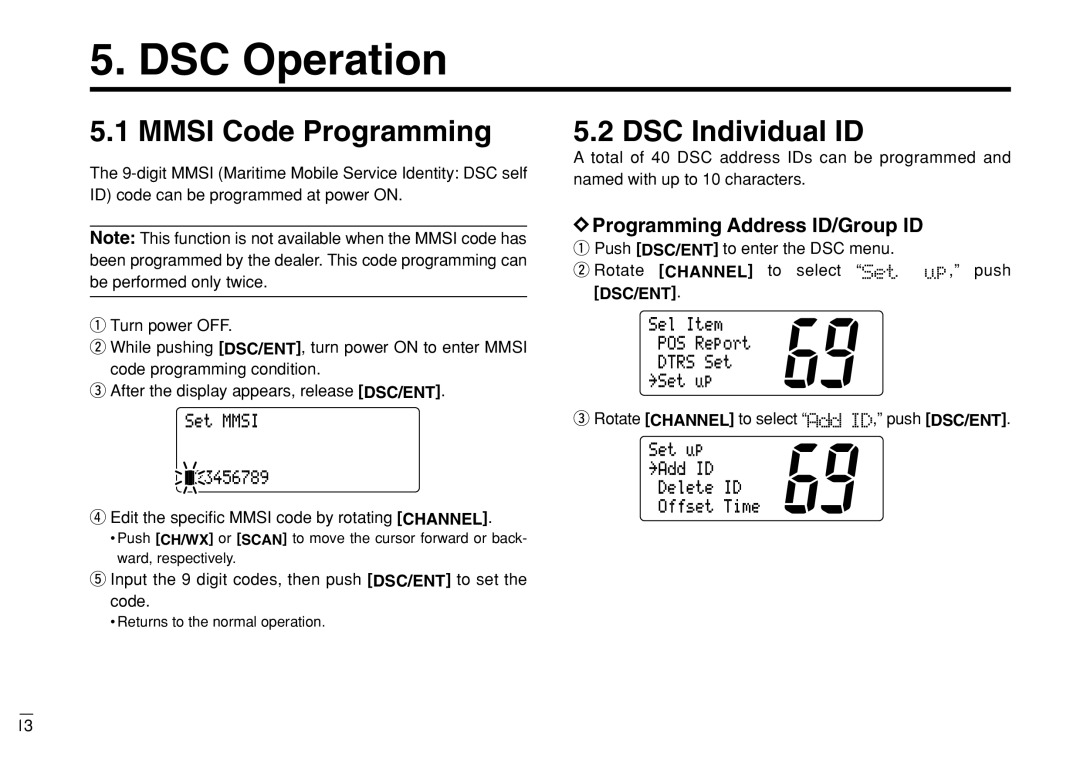 Furuno FM-3000 manual DSC Operation, Mmsi Code Programming, DSC Individual ID, Programming Address ID/Group ID 