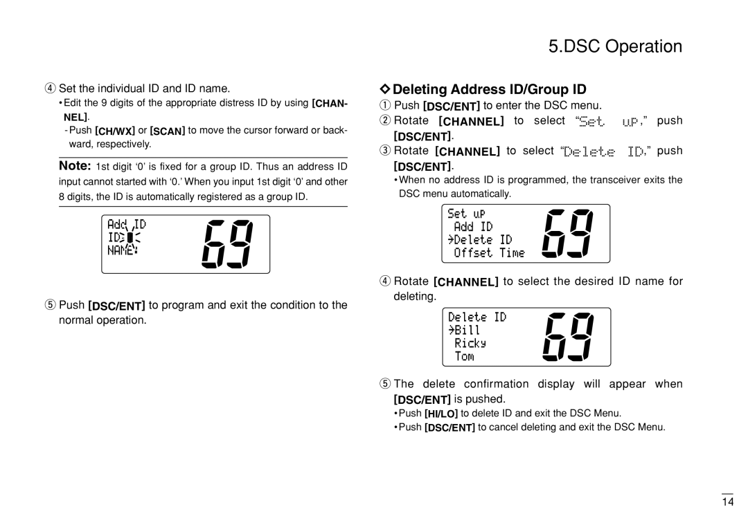 Furuno FM-3000 manual Deleting Address ID/Group ID, Set the individual ID and ID name 