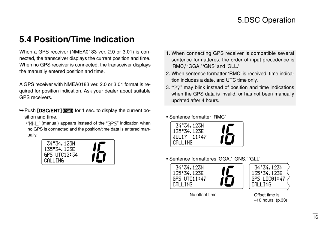 Furuno FM-3000 manual Position/Time Indication, Sentence formatteres ‘GGA,’ ‘GNS,’ ‘GLL’ 