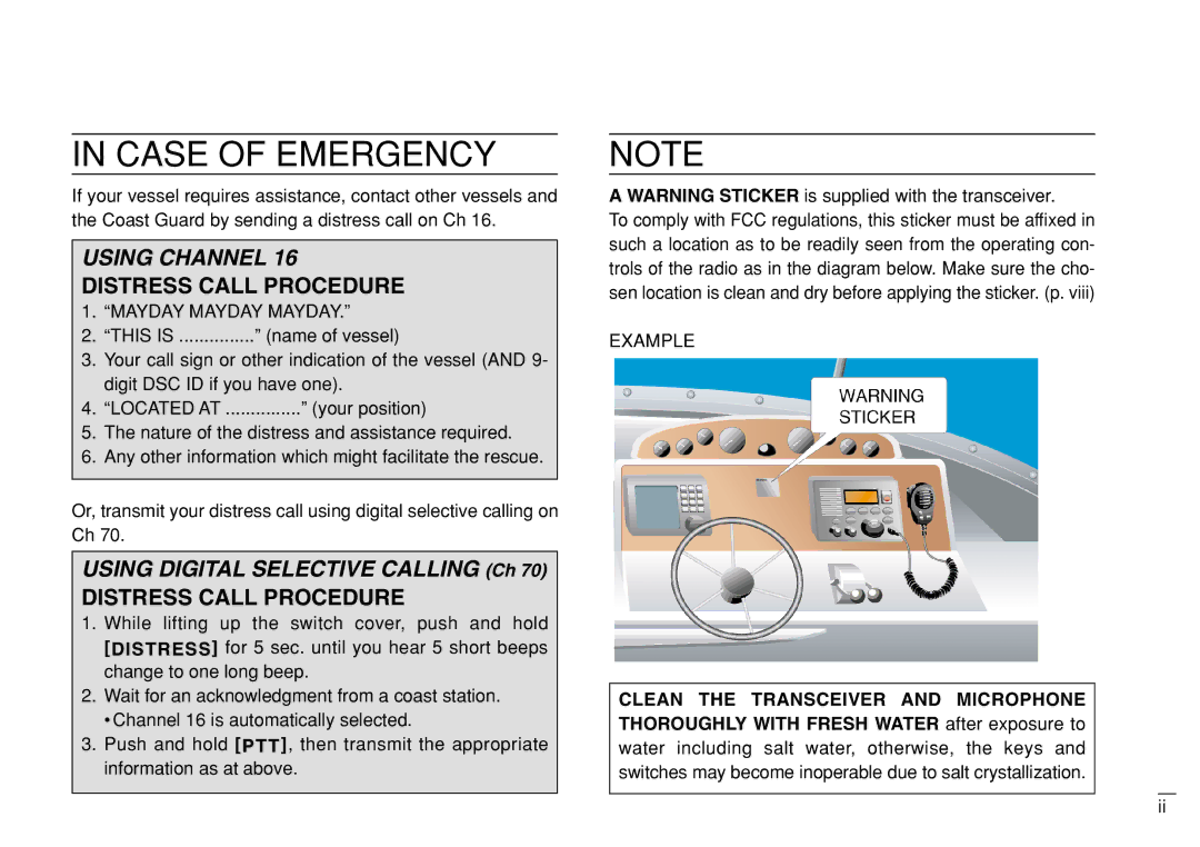 Furuno FM-3000 manual Case of Emergency 