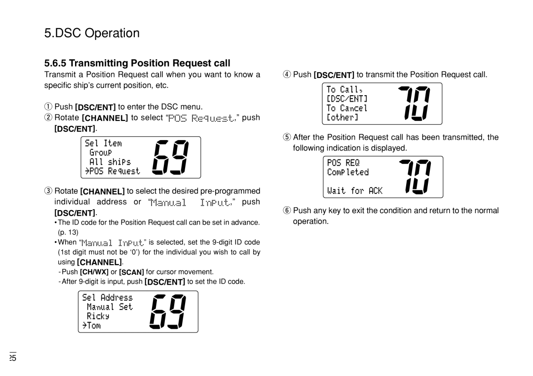 Furuno FM-3000 manual Transmitting Position Request call, Push DSC/ENT to transmit the Position Request call 