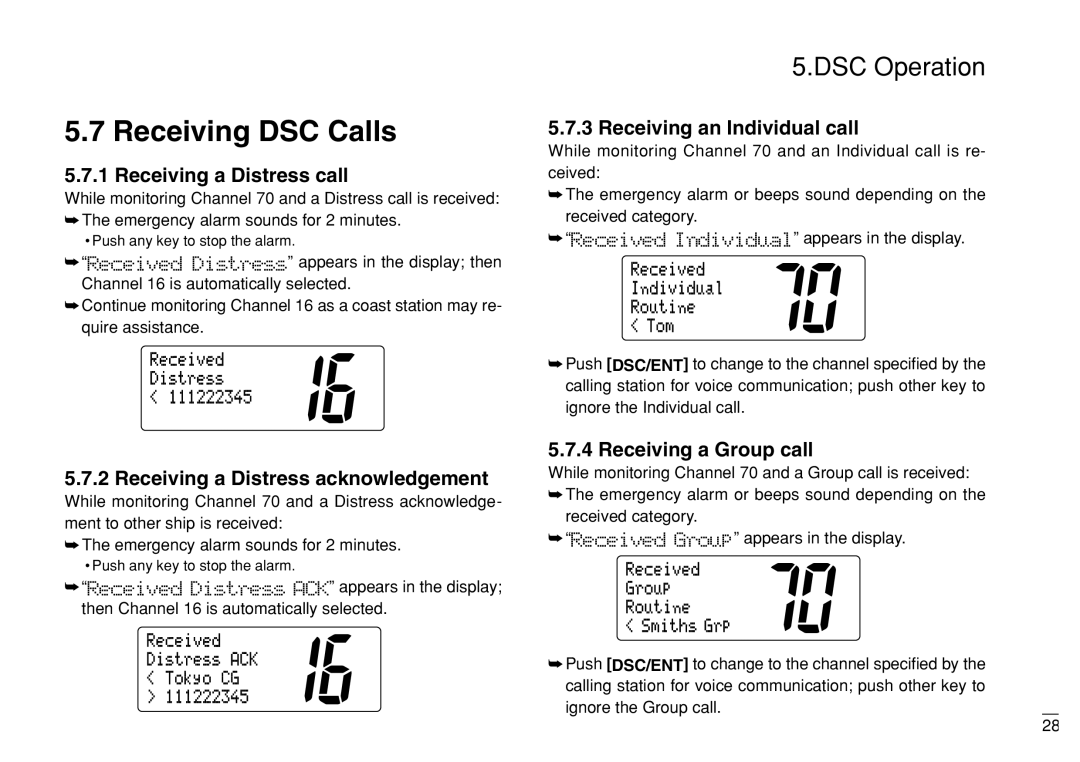 Furuno FM-3000 manual Receiving DSC Calls, Receiving a Distress call, Receiving a Distress acknowledgement 