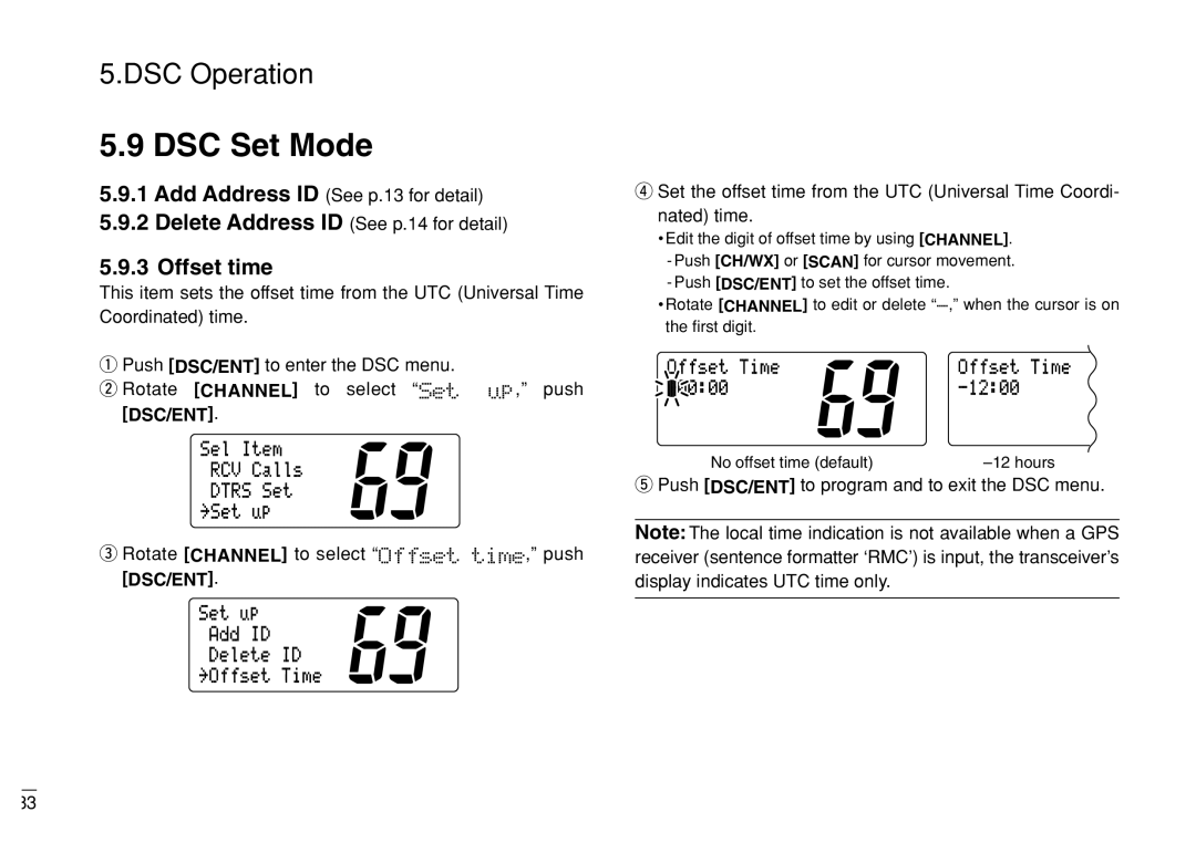 Furuno FM-3000 manual DSC Set Mode, Rotate Channel to select Offset time, push DSC/ENT 