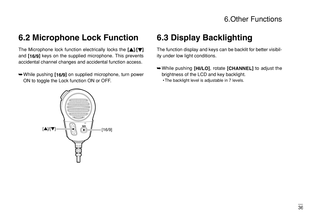 Furuno FM-3000 manual Microphone Lock Function, Display Backlighting 