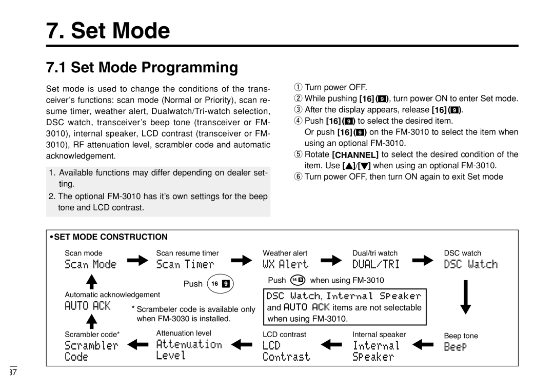 Furuno FM-3000 manual Set Mode Programming, Auto ACK items are not selectable when using FM-3010 