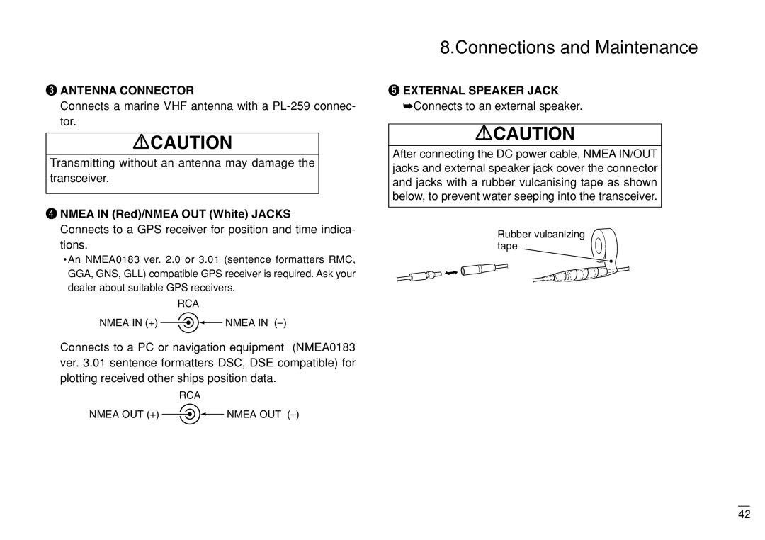 Furuno FM-3000 manual Antenna Connector, Nmea in Red/NMEA OUT White Jacks, External Speaker Jack 