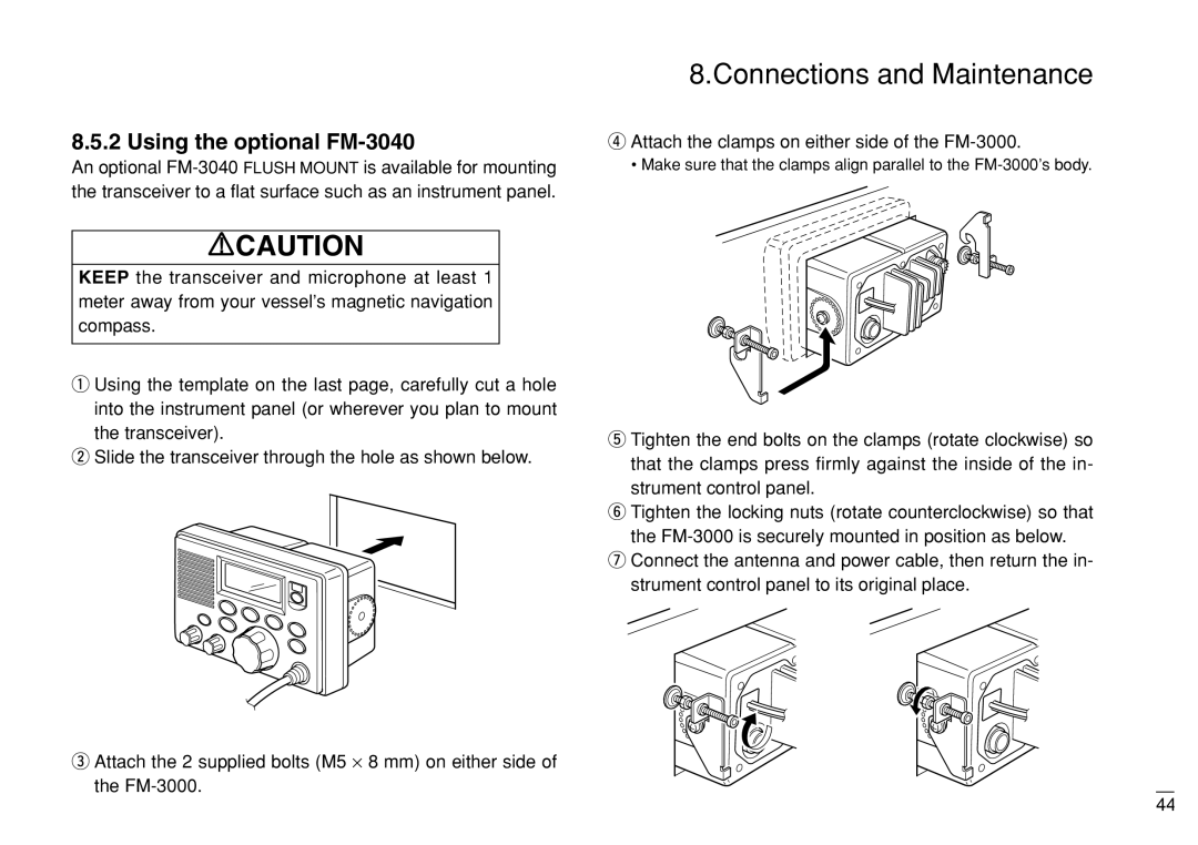 Furuno manual Using the optional FM-3040, Attach the clamps on either side of the FM-3000 