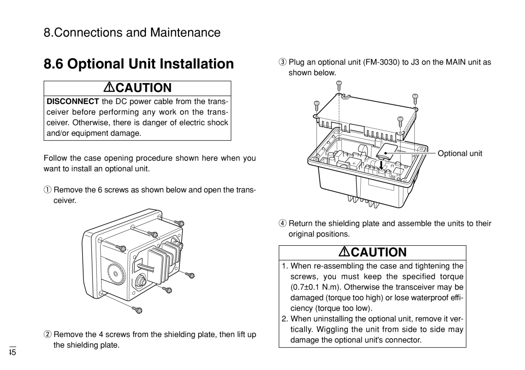 Furuno FM-3000 manual Optional Unit Installation 