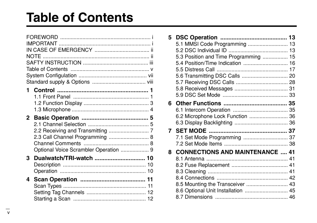 Furuno FM-3000 manual Table of Contents 